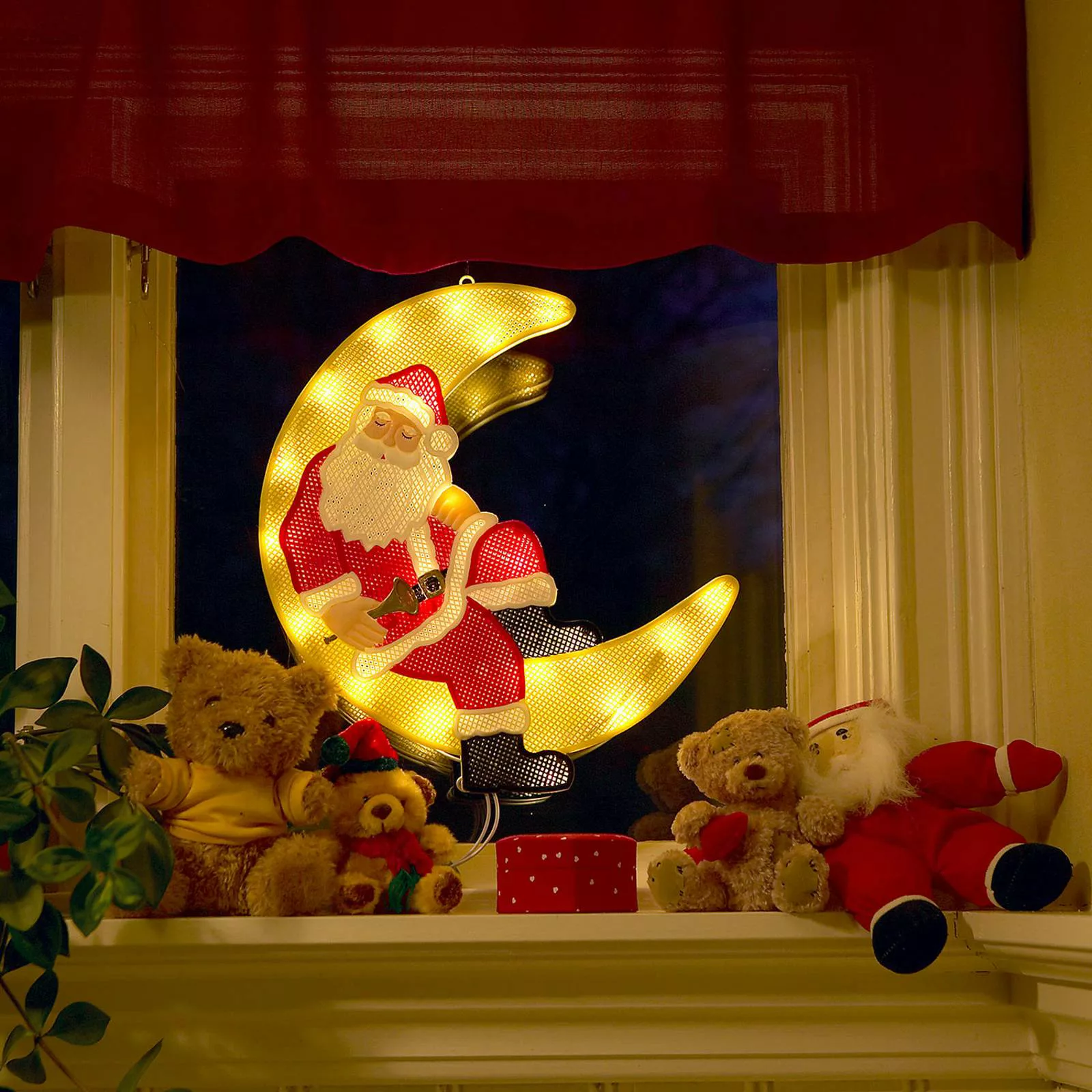 LED-Fensterbild Weihnachtsmann im Mond günstig online kaufen