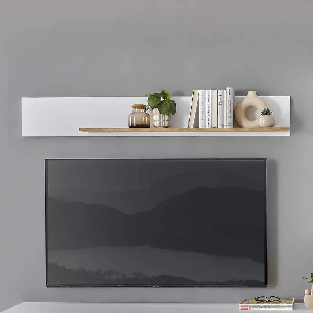 Wohnzimmer Wandregal in Weiß und Wildeiche Holzoptik 150 cm breit günstig online kaufen