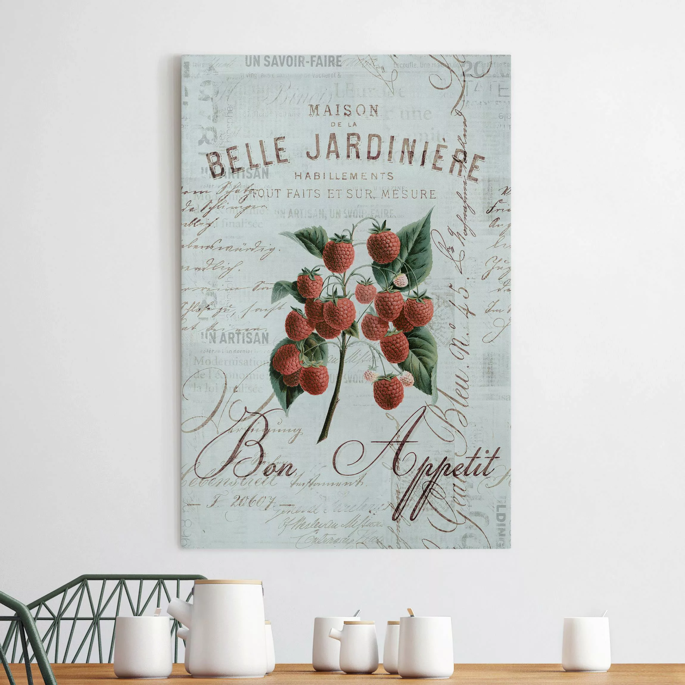 Leinwandbild Shabby Chic Collage - Himbeeren günstig online kaufen