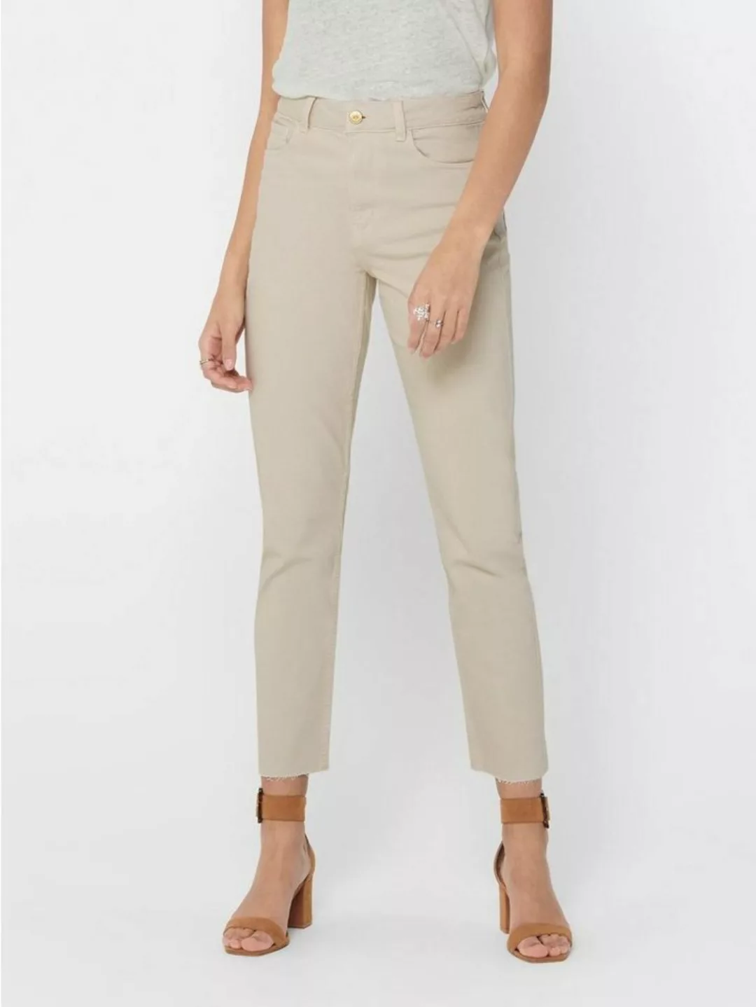 Only Damen Jeans ONLEMILY LIFE HW ST RAW CRPANK - Straight Fit - Beige - Ec günstig online kaufen