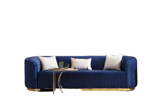 JVmoebel 3-Sitzer Edelstahl Dreisitzer Sofa Blau Wohnzimmermöbel Polstersof günstig online kaufen