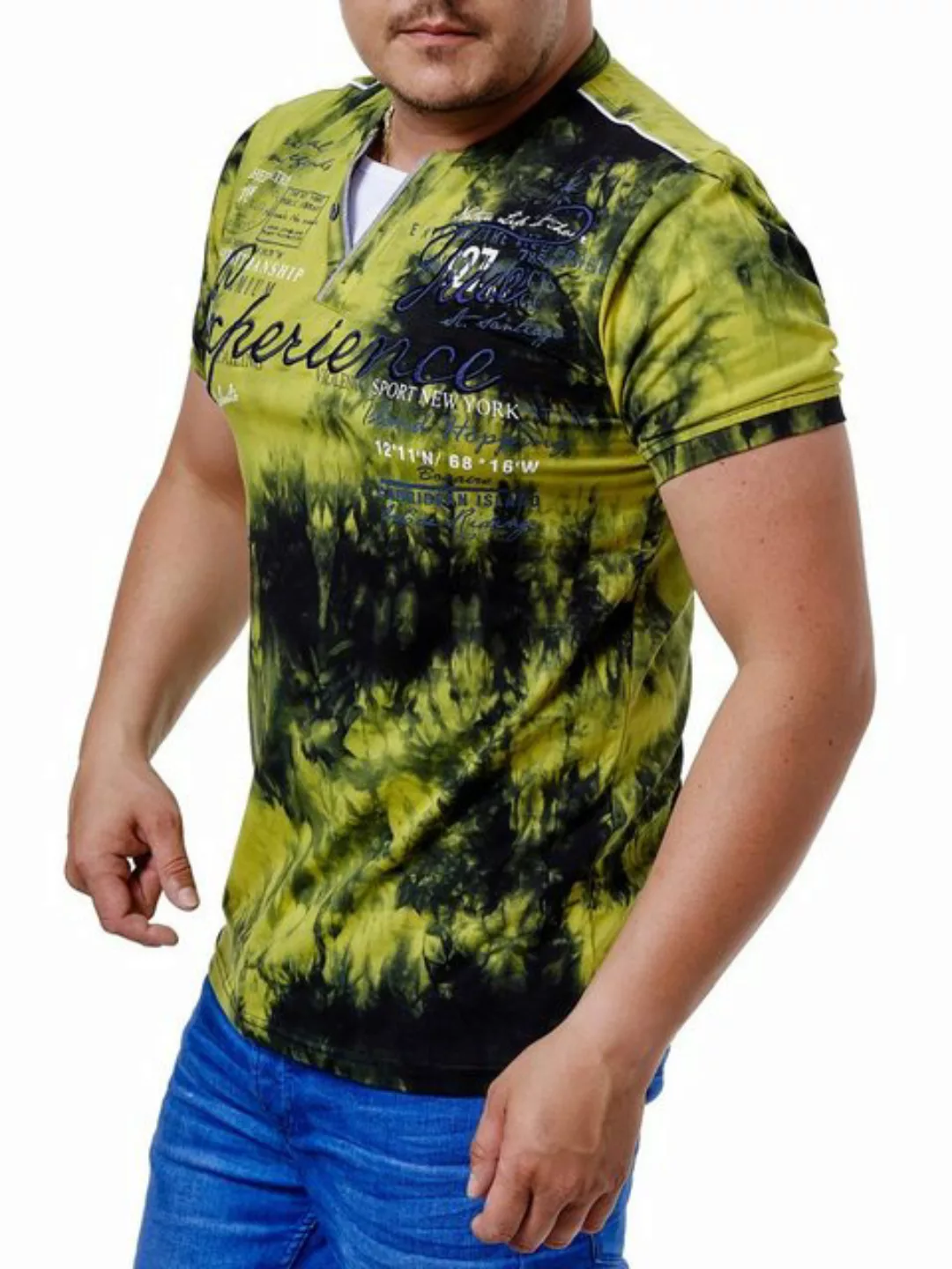 L.gonline Kurzarmshirt Herren T-Shirt mit Knopfleiste, Kurzarm mit gestickt günstig online kaufen