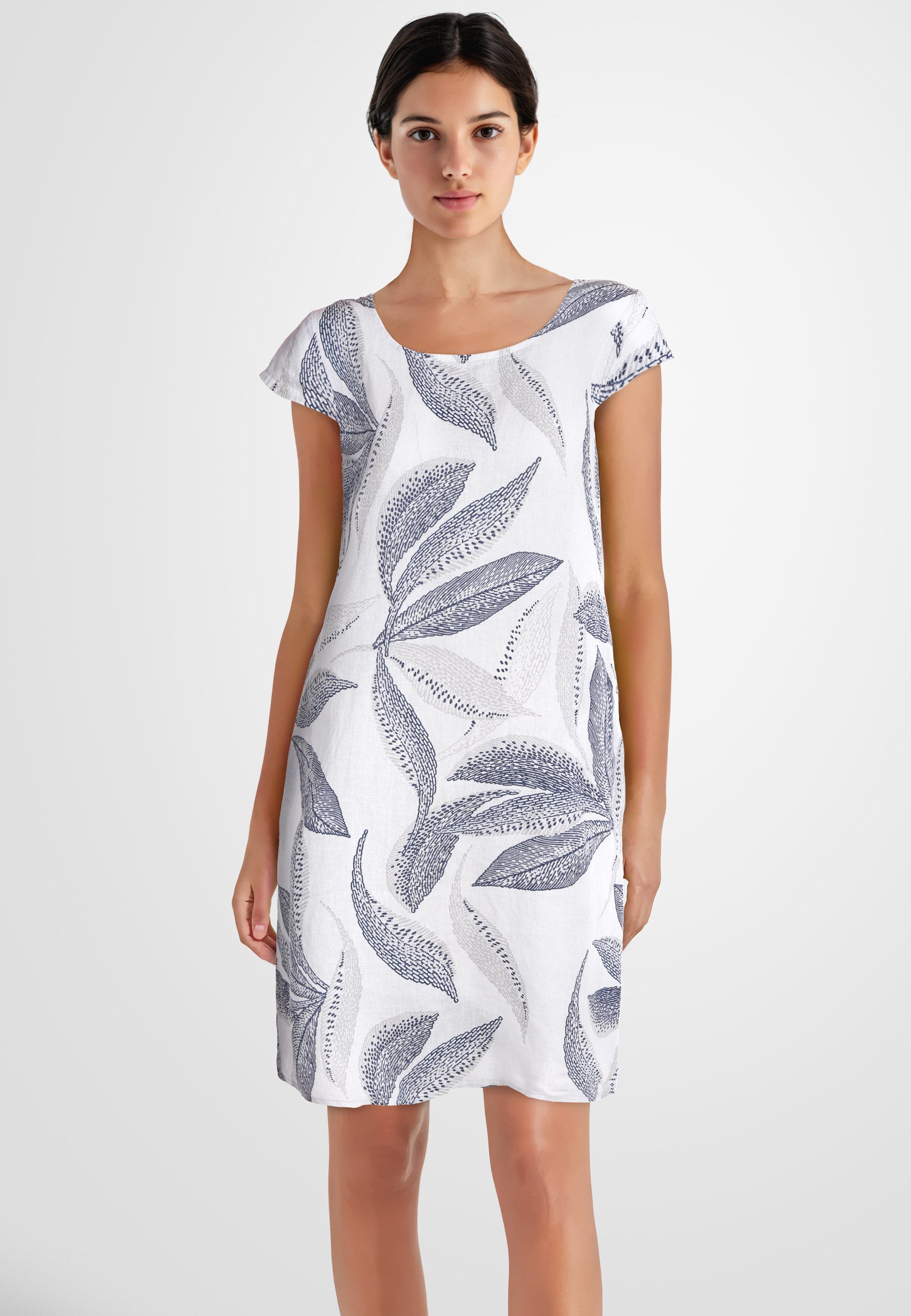PEKIVESSA Sommerkleid Leinenkleid knielang kurzarm mit günstig online kaufen