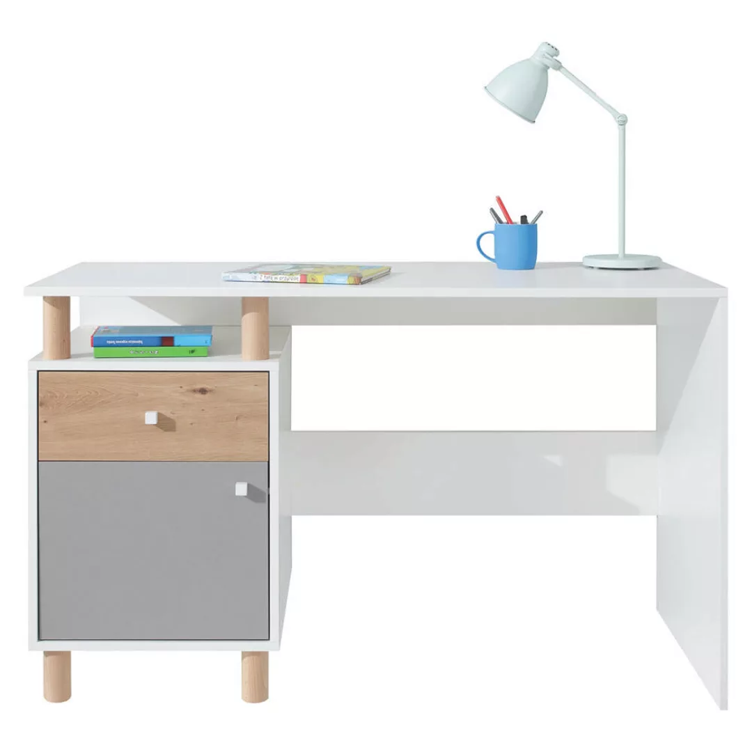 Schreibtisch in weiß mit Eiche und grau FAIRFAX-133 günstig online kaufen