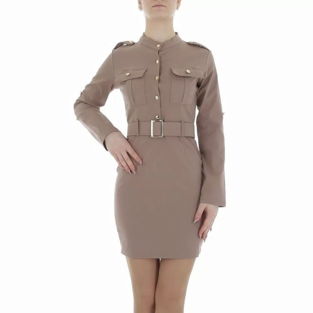 Ital-Design Minikleid Damen Freizeit Stretch Blusenkleid in Hellbraun günstig online kaufen