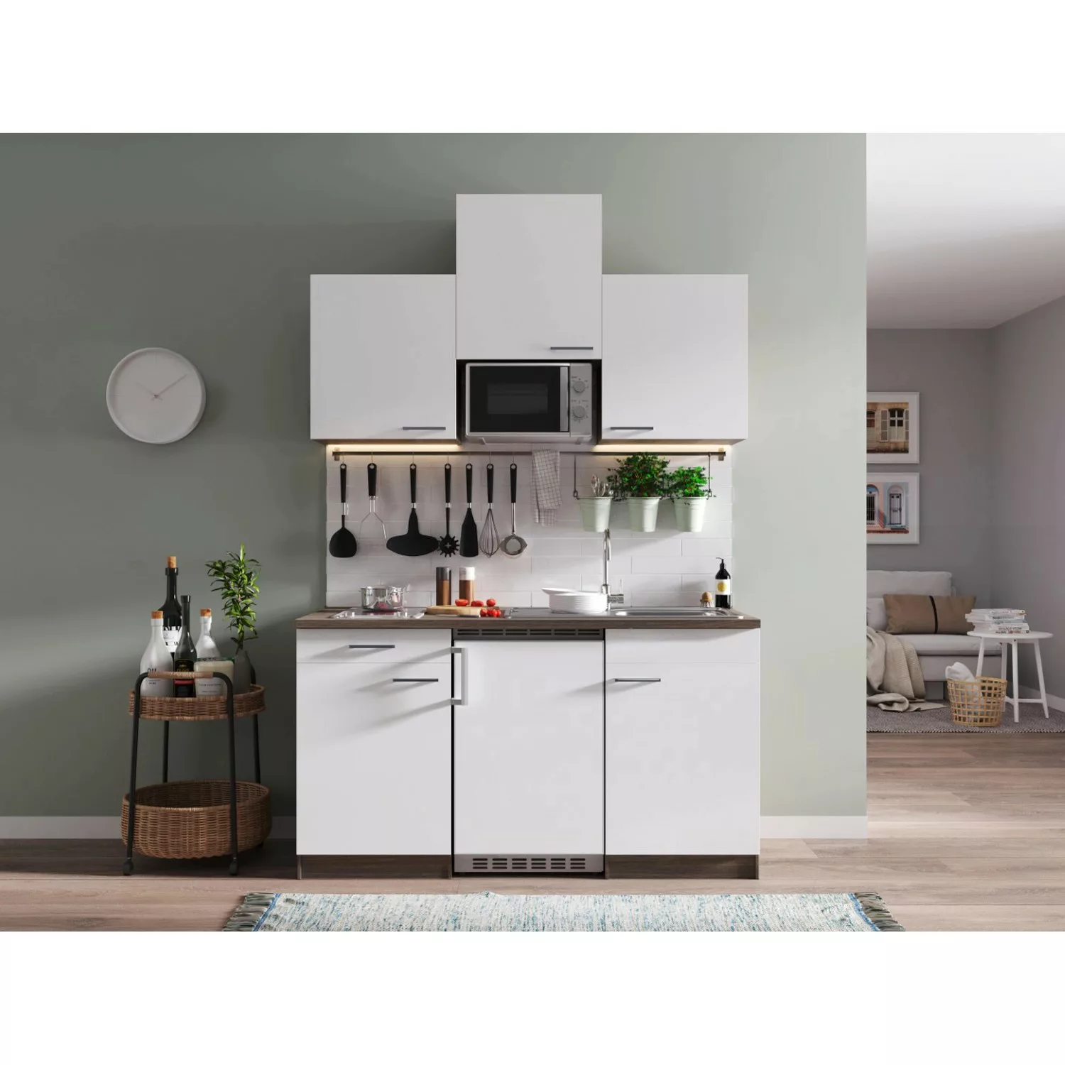 Respekta Küchenzeile KB150EYWMIC 150 cm Weiß-Eiche York Nachbildung günstig online kaufen
