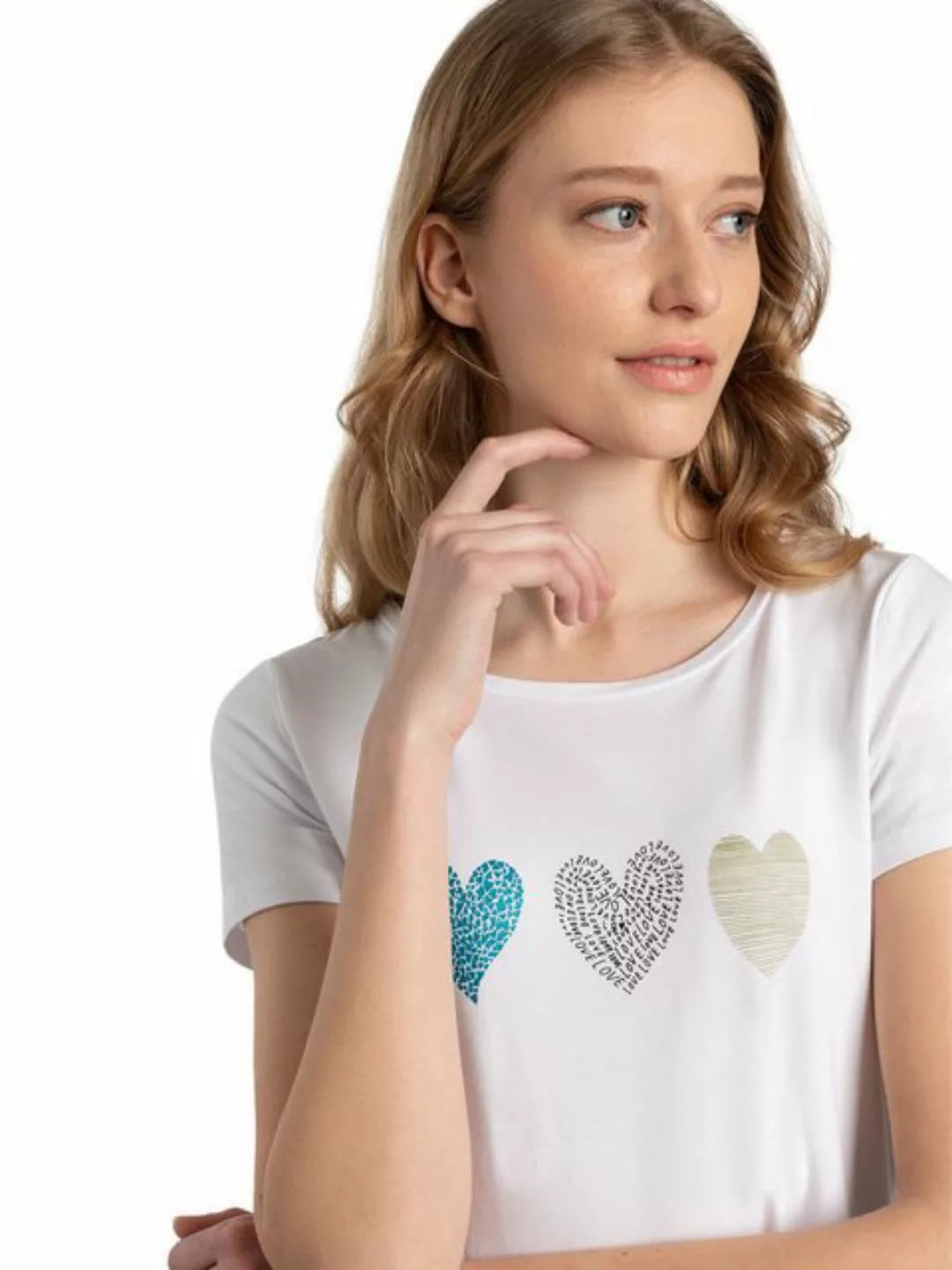 T-Shirt mit Herz-Print, weiß, Frühjahrs-Kollektion günstig online kaufen