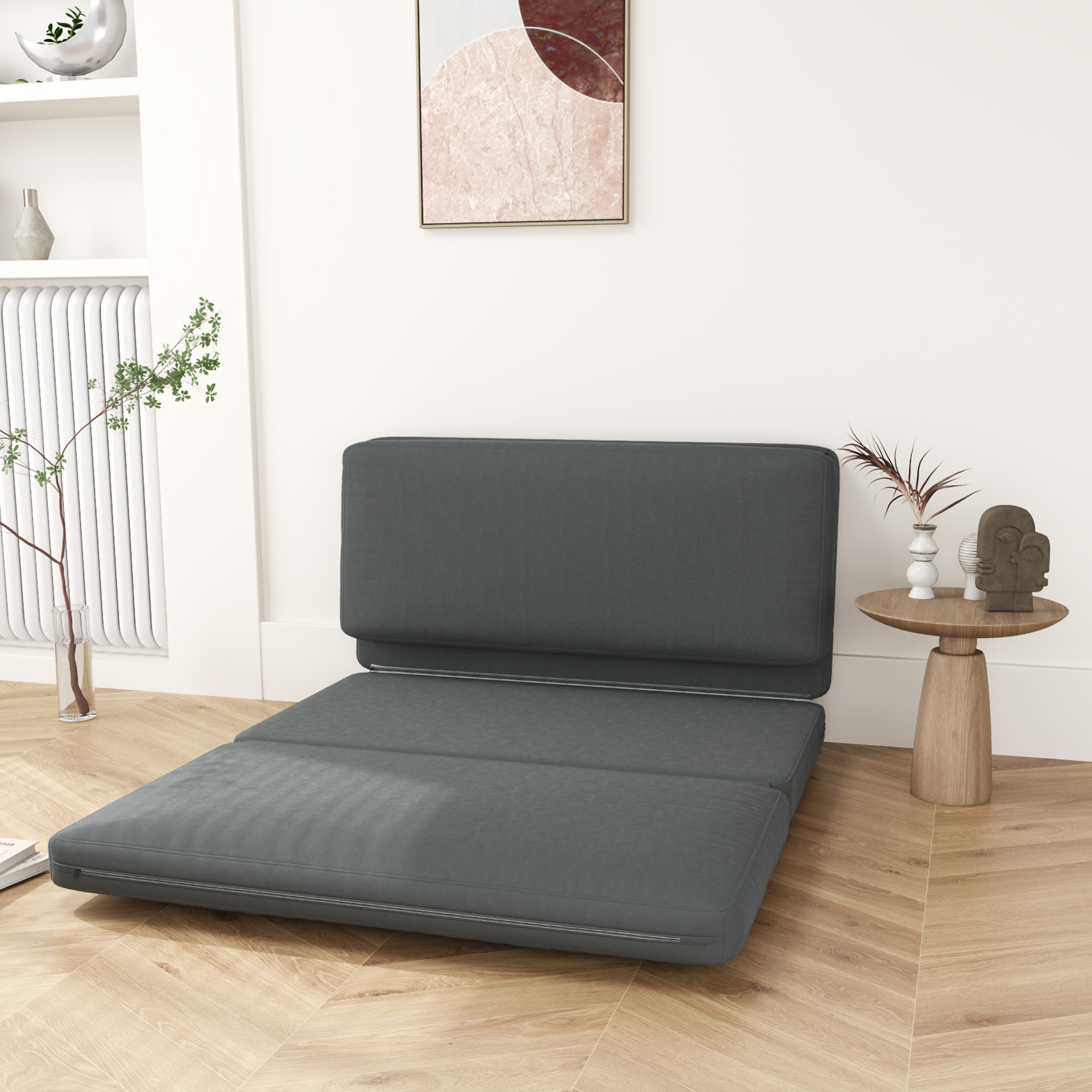 HOMCOM Bodensofa 3-in-1 Klappbar Schlafsofa mit Samtoptik, Gepolstert Sofab günstig online kaufen