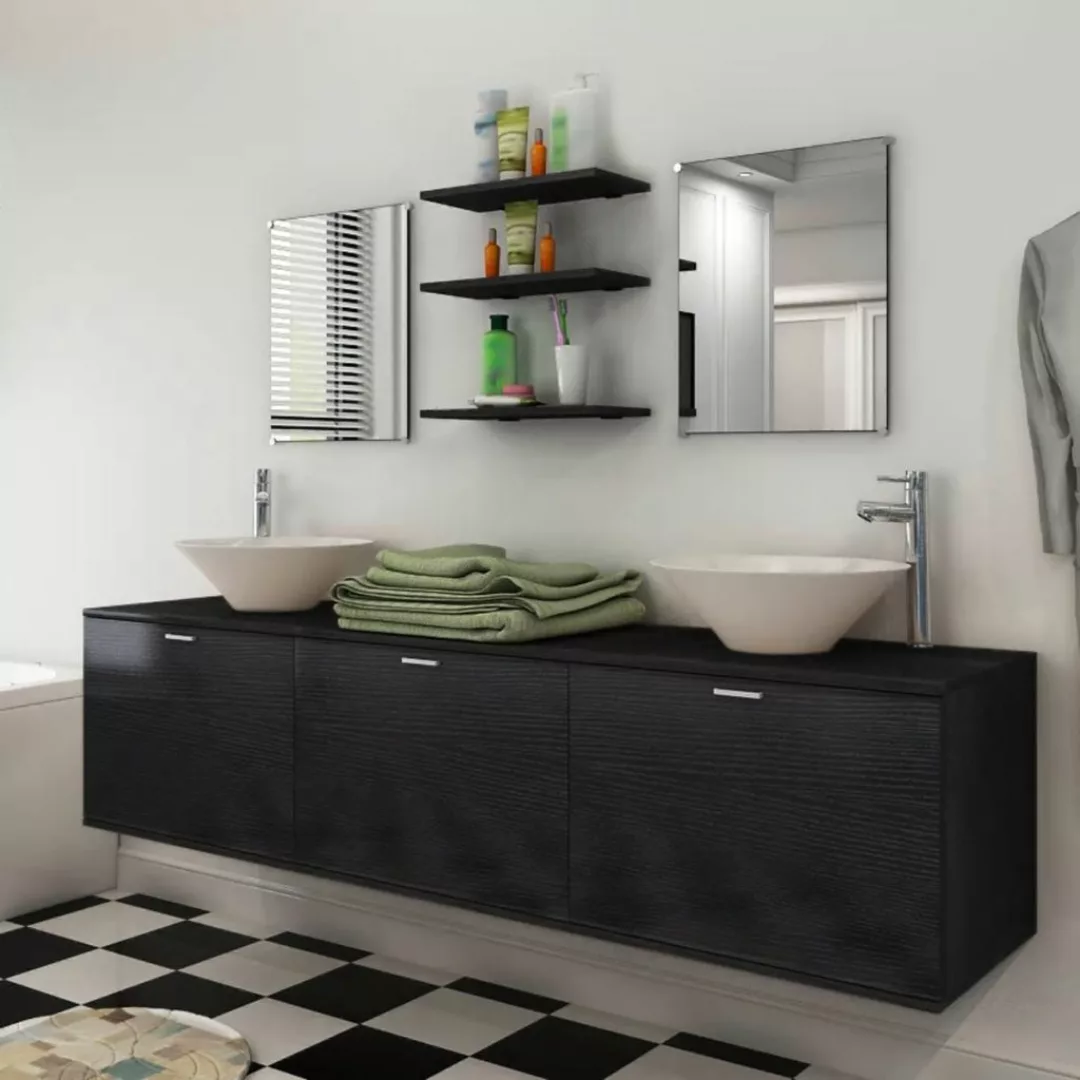 8-tlg. Badmöbel Und Waschbecken Set Schwarz günstig online kaufen
