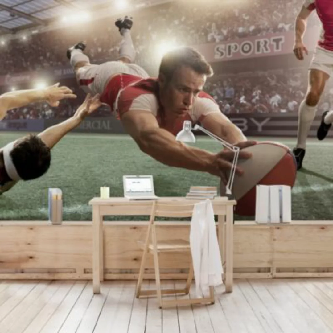 Bilderwelten Kindertapete Rugby-Action creme Gr. 192 x 192 günstig online kaufen