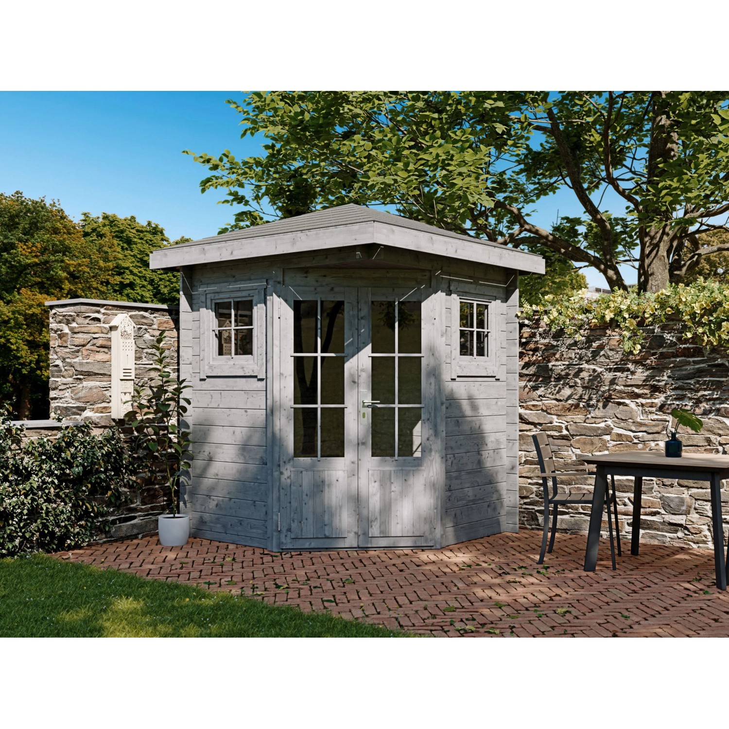 Fjordholz 5-Eck Gartenhaus Modell Evelyn 1A Grau Imprägniert günstig online kaufen