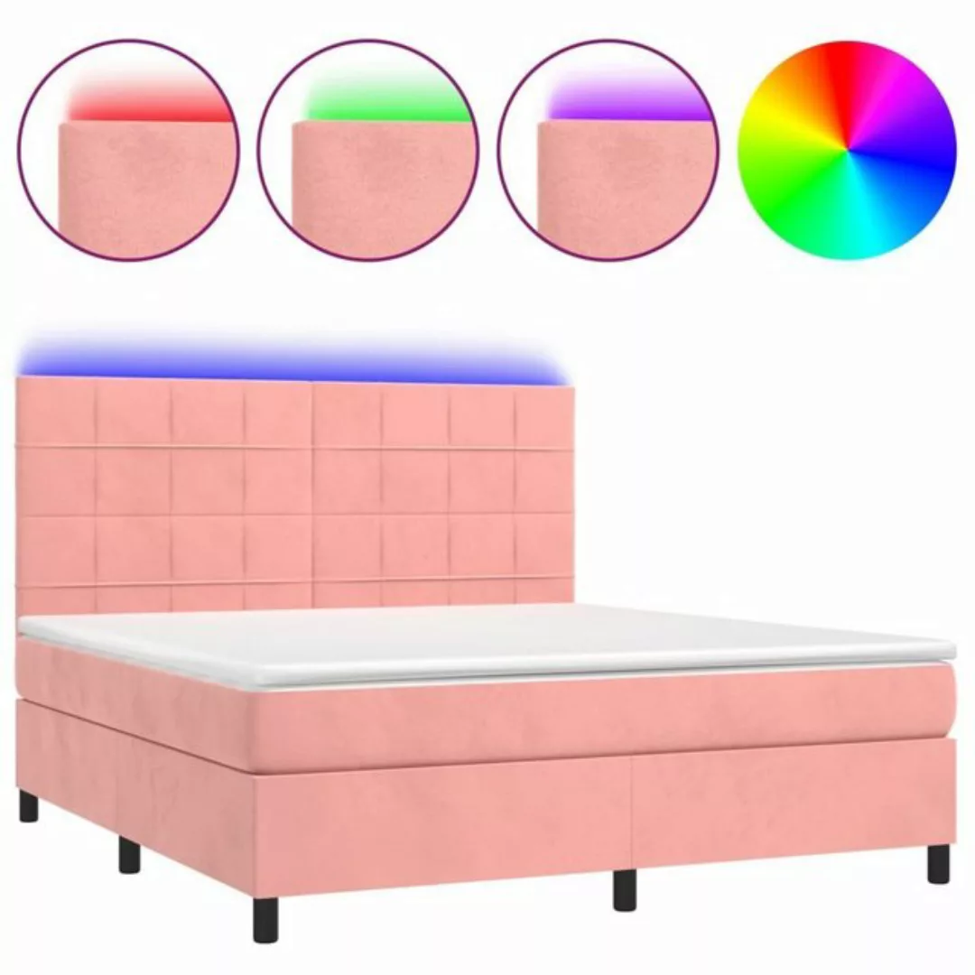 vidaXL Boxspringbett Boxspringbett mit Matratze LED Rosa 160x200 cm Samt Be günstig online kaufen