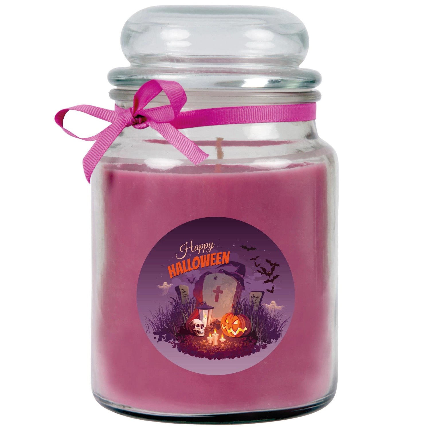 HS Candle Duftkerze & Glas Halloween Lila Bonbon 110h günstig online kaufen