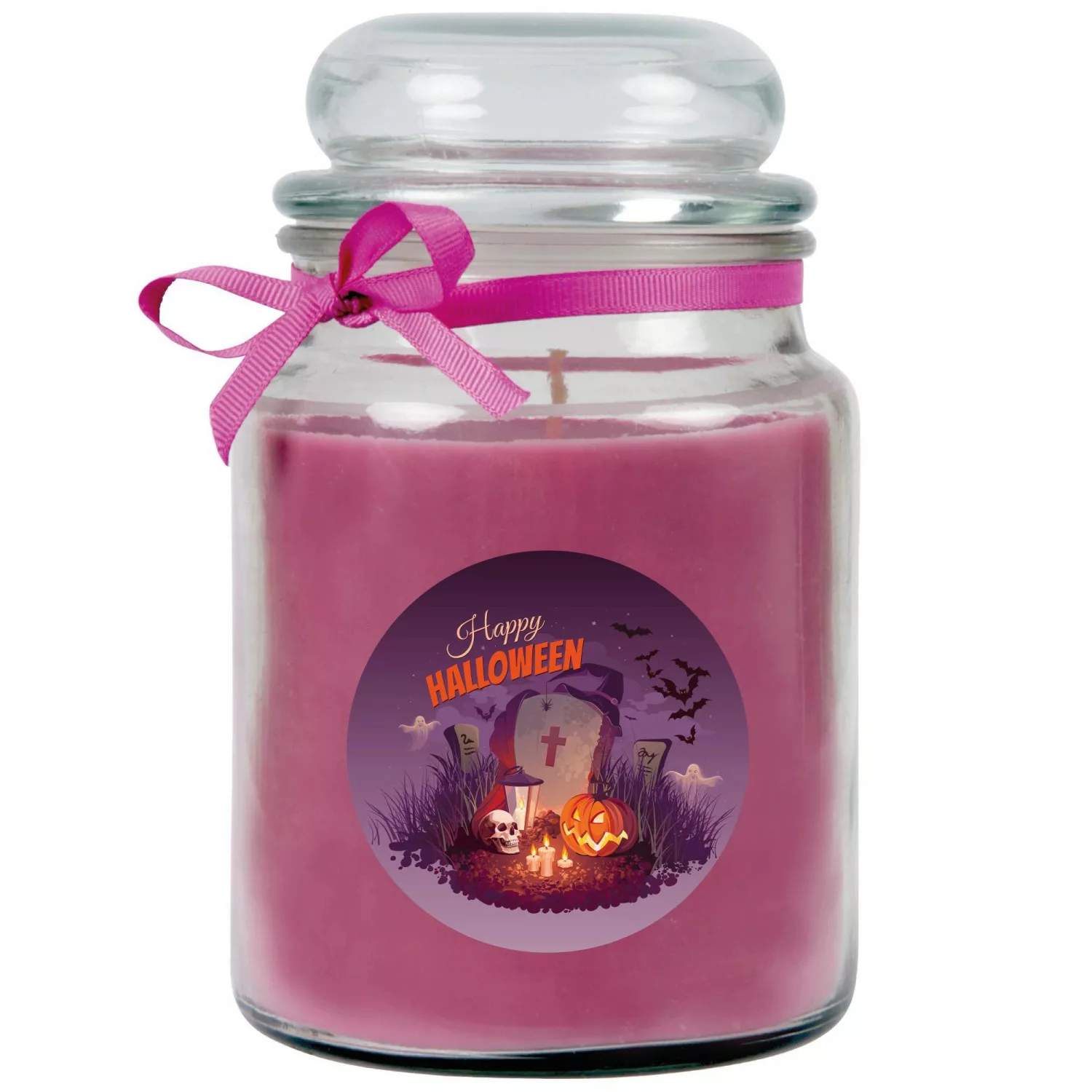 HS Candle Duftkerze & Glas Halloween Lila Bonbon 110h günstig online kaufen