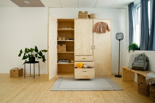 WOMONY Kleiderschrank / Schrank m. 3 Türen u. Schubladen, 186 x 59 x 198 cm günstig online kaufen