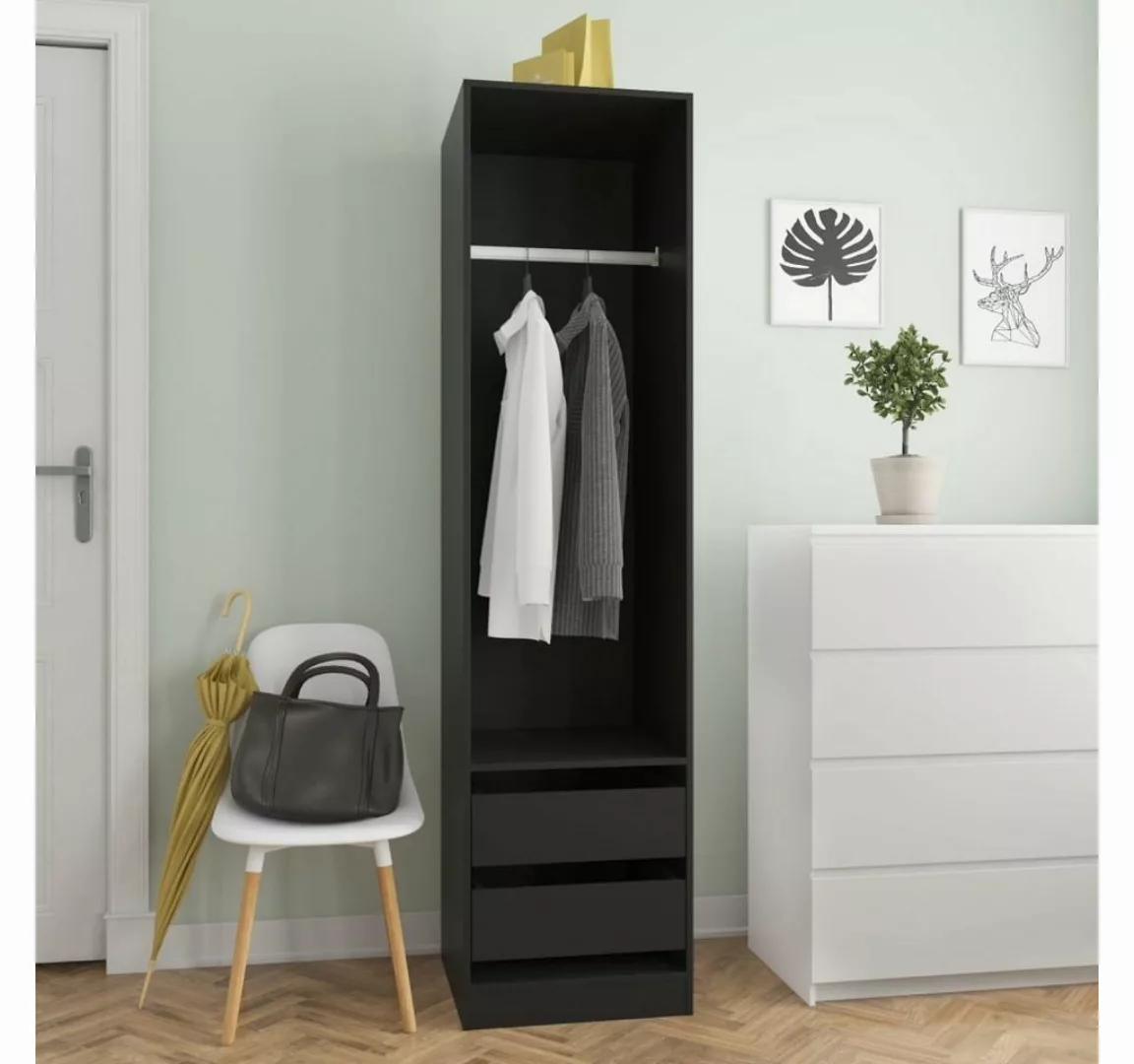 furnicato Kleiderschrank mit Schubladen Schwarz 50x50x200cm Holzwerkstoff günstig online kaufen