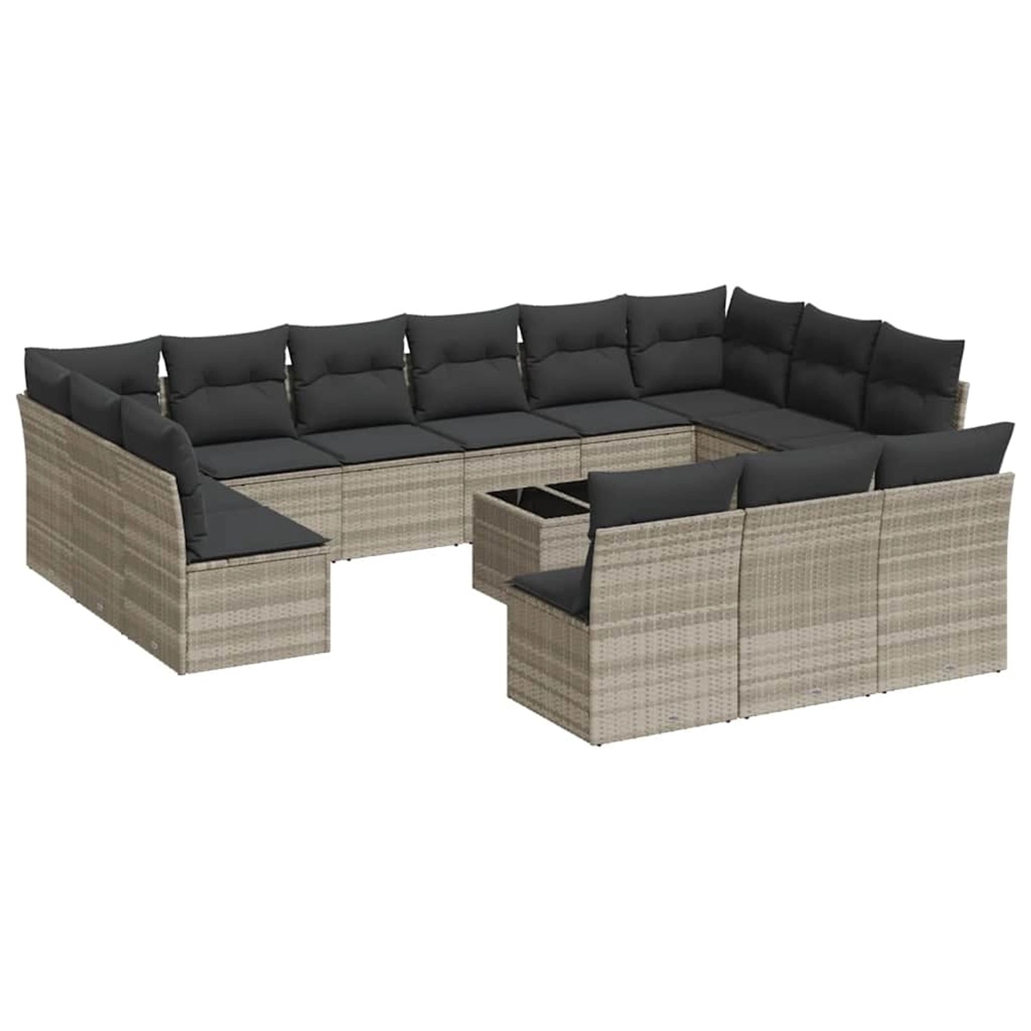 vidaXL 14-Tlg Garten-Sofagarnitur mit Kissen Hellgrau Poly Rattan 3218402 günstig online kaufen