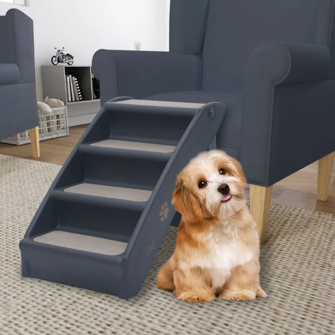 Hundetreppe Mit 4 Stufen Klappbar Dunkelgrau günstig online kaufen