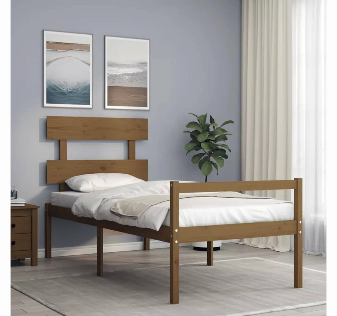 vidaXL Bett Seniorenbett mit Kopfteil 100x200 cm Honigbraun Massivholz günstig online kaufen