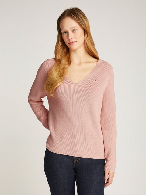 Tommy Hilfiger Strickpullover CO CARDI STITCH V-NK LS mit Logostickerei günstig online kaufen