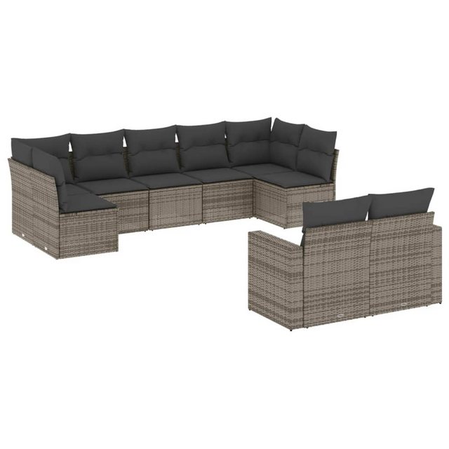 vidaXL Sofaelement 9-tlg. Garten-Sofagarnitur mit Kissen Grau Poly Rattan ( günstig online kaufen