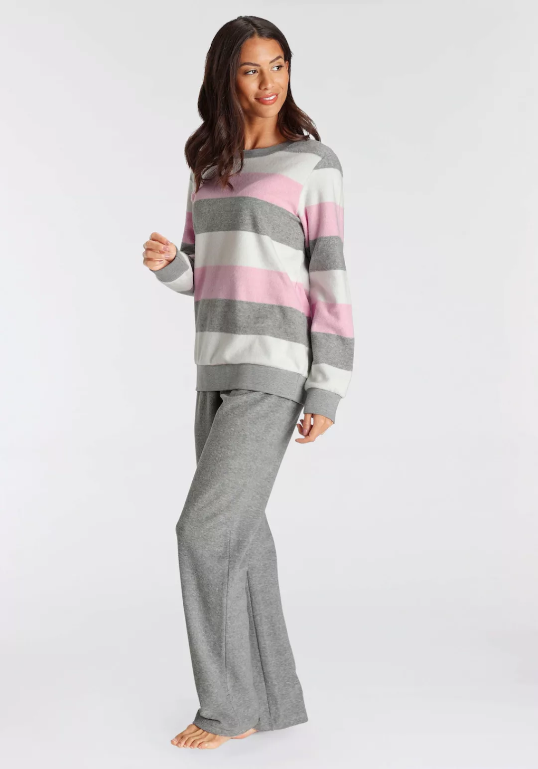 Vivance Dreams Pyjama, (2 tlg.), aus weichem Frottée und mit Colorblock Str günstig online kaufen