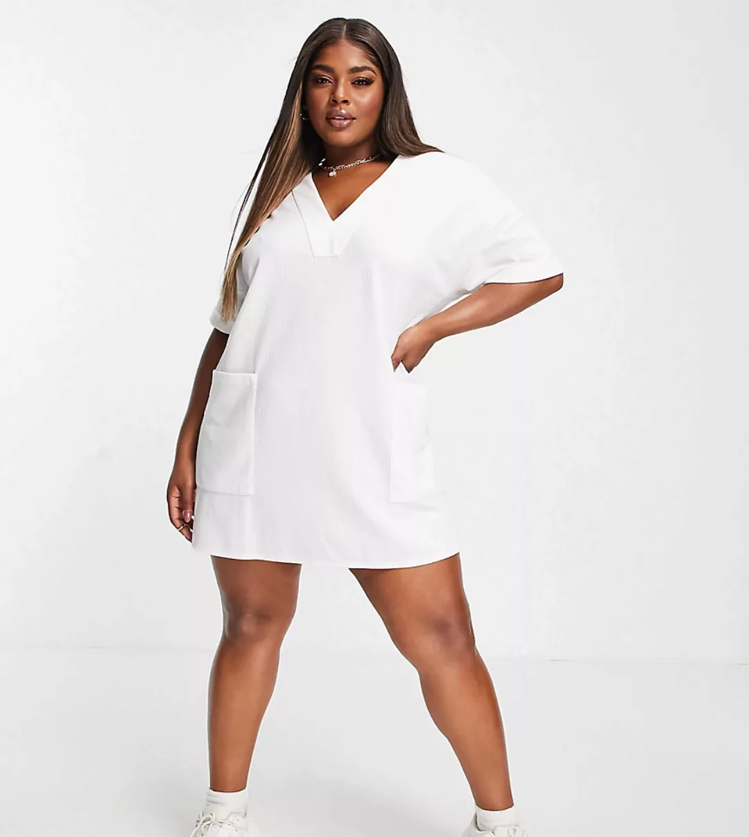 ASOS DESIGN Curve – Oversize-T-Shirt-Kleid im Leinen-Look in Elfenbein mit günstig online kaufen