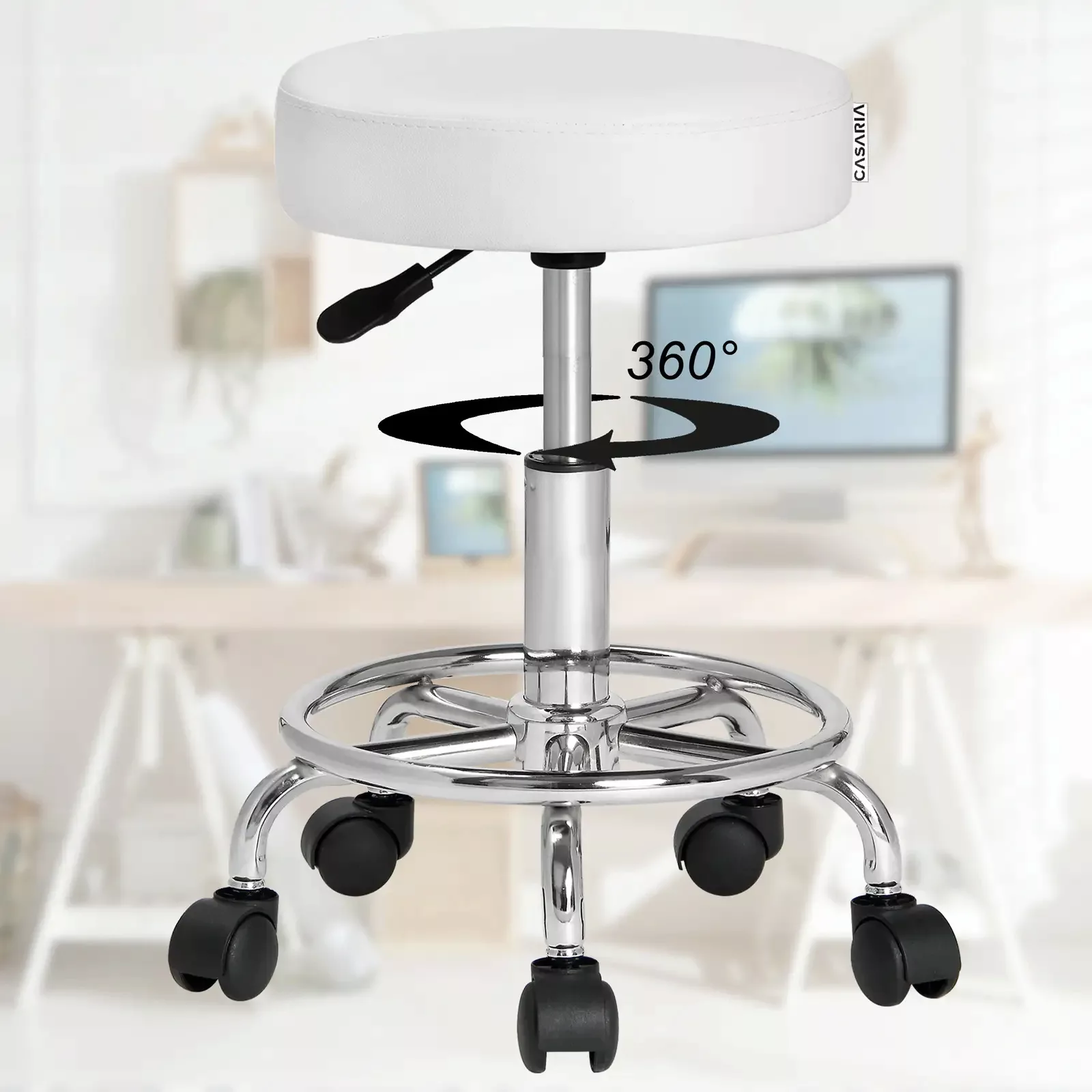 Rollhocker Kunstleder Weiß 360° drehbar Fußablage günstig online kaufen