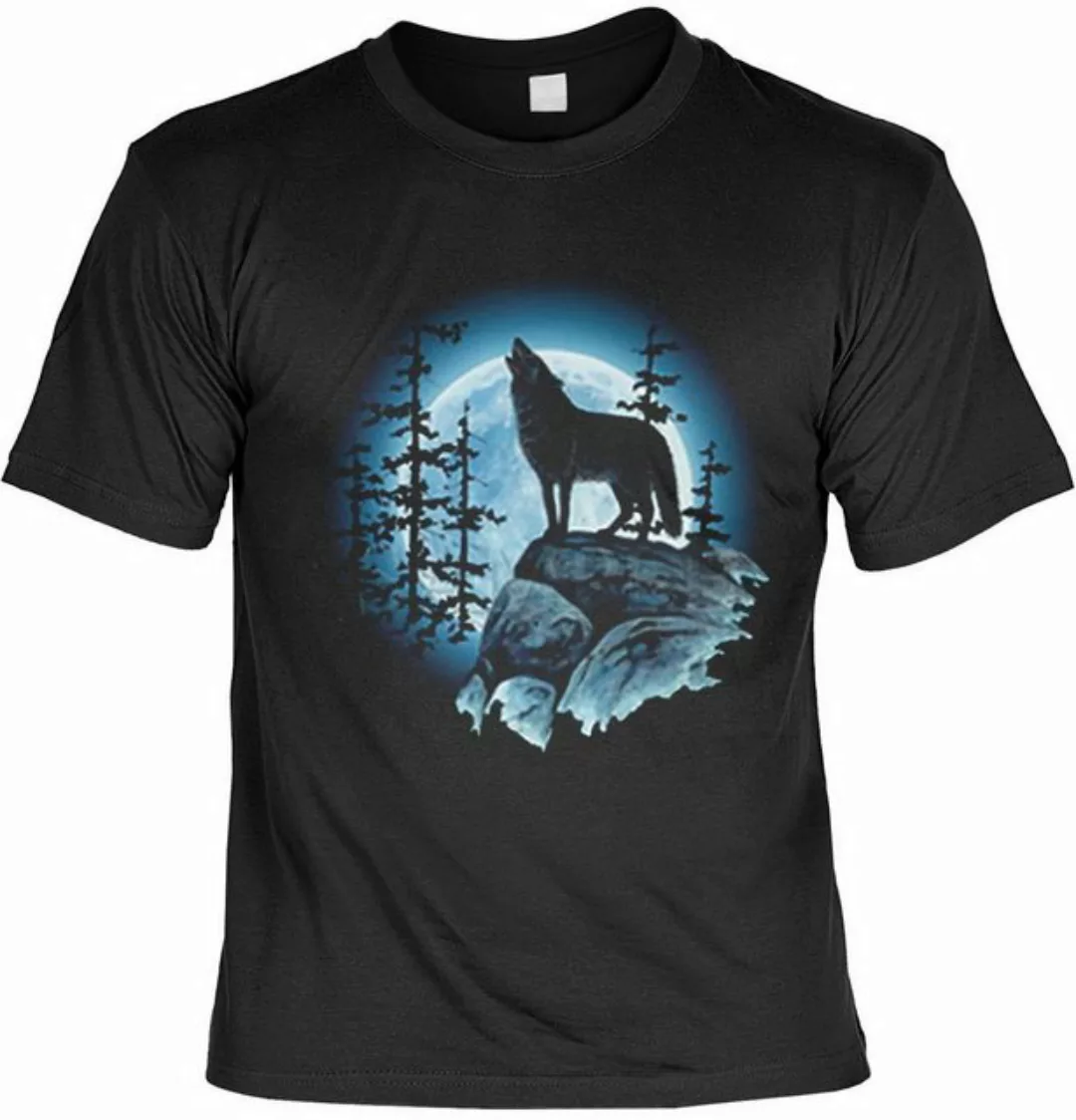 Tini - Shirts Print-Shirt Heulender Wolf auf Felsen in der Nacht Tshirt : W günstig online kaufen