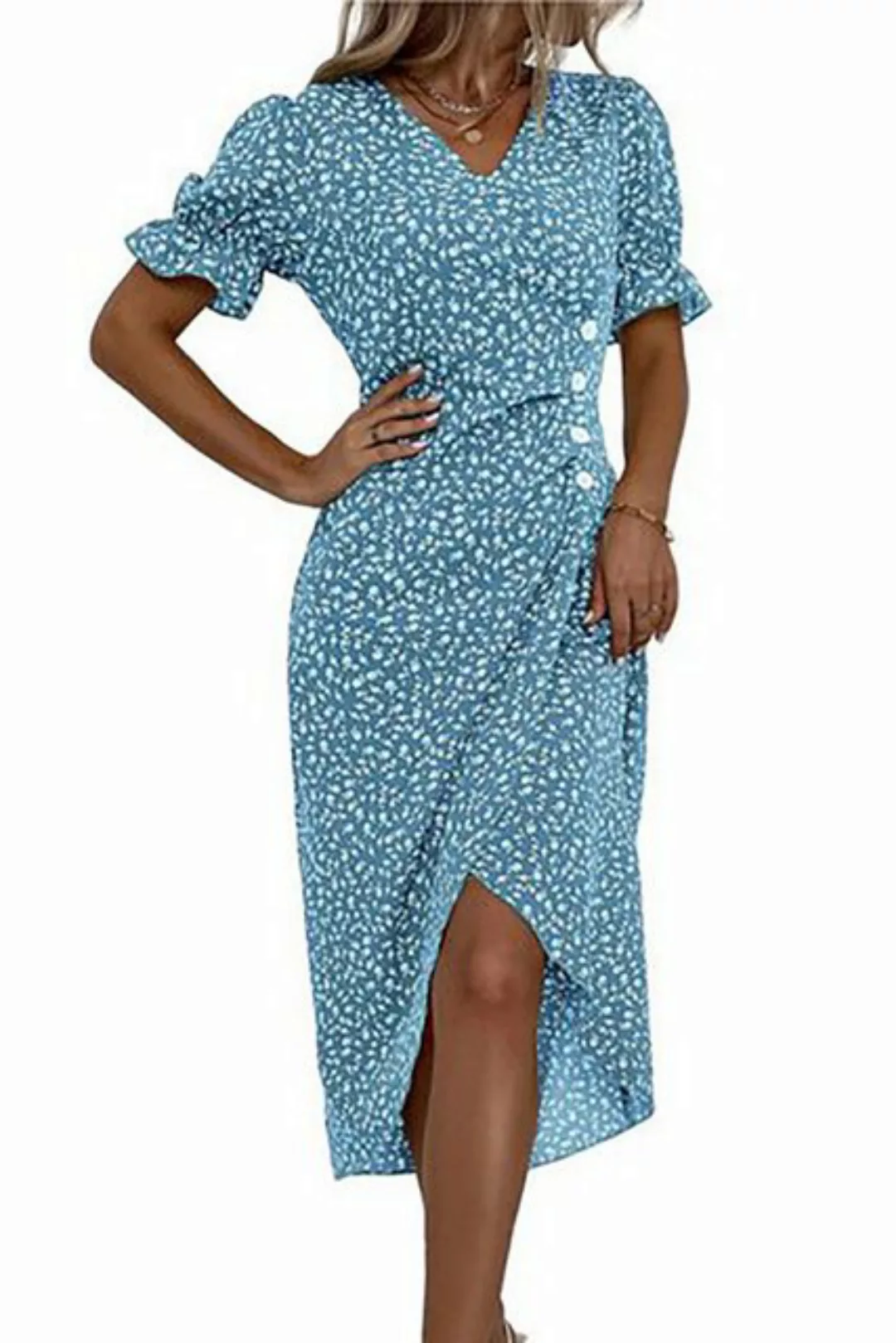BlauWave Sommerkleid Puffärmeln Blumenmuster Sommerkleid elegante kurzärmel günstig online kaufen