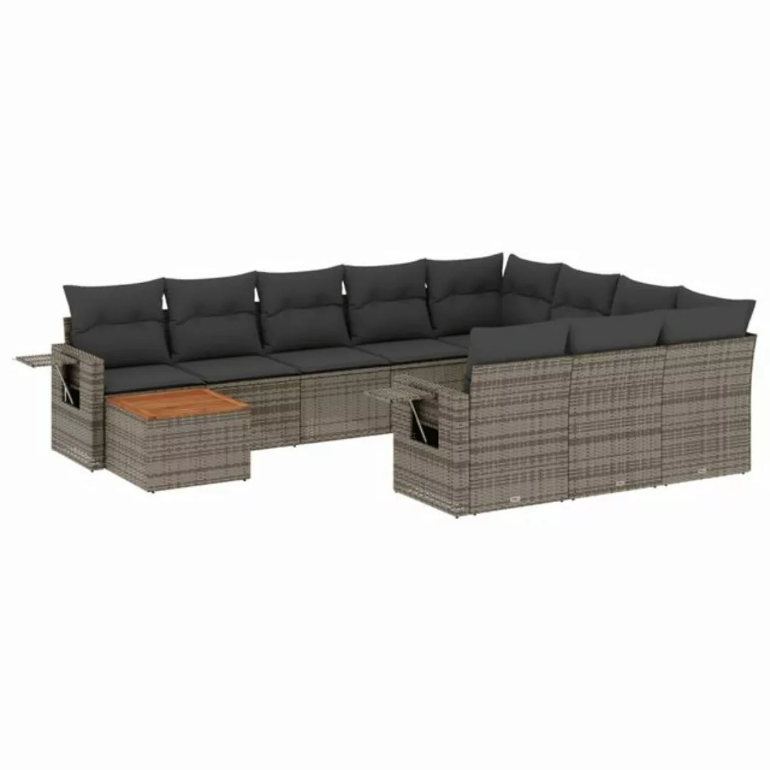 vidaXL Sofaelement 11-tlg. Garten-Sofagarnitur mit Kissen Grau Poly Rattan günstig online kaufen