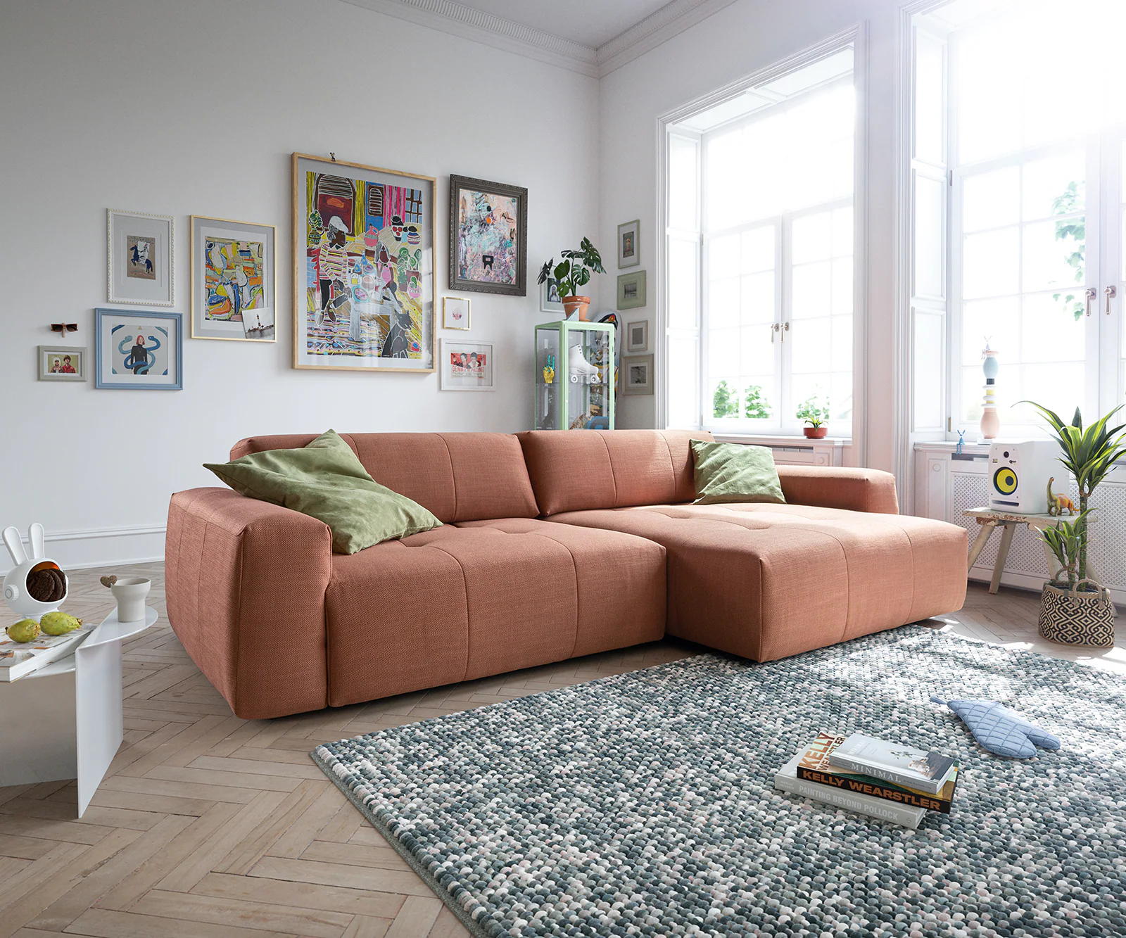 DELIFE Ecksofa Lazaro, Flachgewebe Orange 300x160 cm Ottomane re. mit Tiefe günstig online kaufen