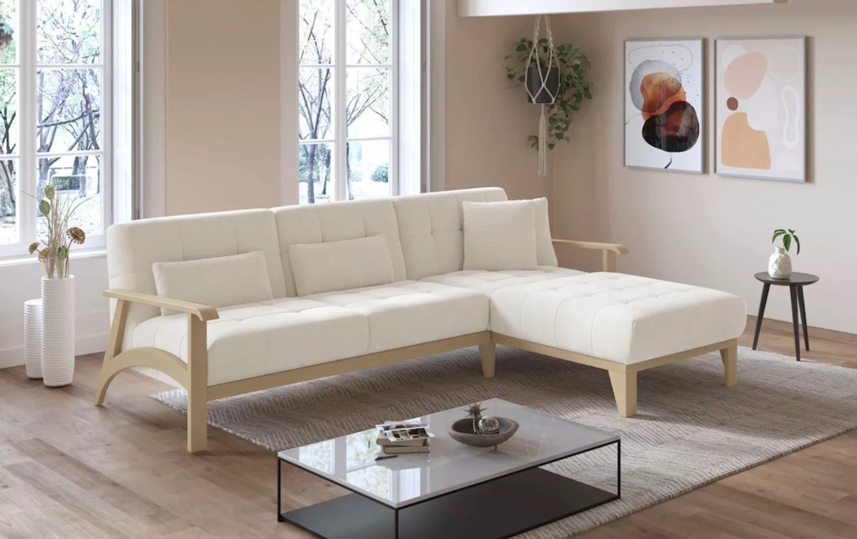 sit&more Ecksofa "Billund L-Form", Armlehnen aus eichefarbigem Buchenholz, günstig online kaufen