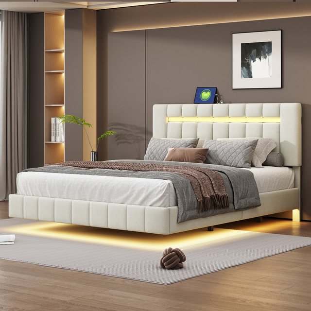 LuxeLiving Polsterbett LED Doppelbett Schwebebett 160x200 cm (Für Jugendlic günstig online kaufen