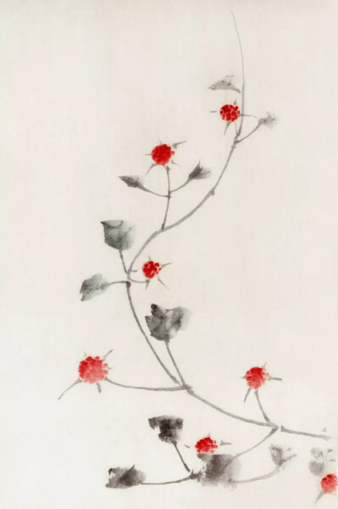 Poster / Leinwandbild - Small Red Blossoms On a Vine By Katsushika Hokusai günstig online kaufen