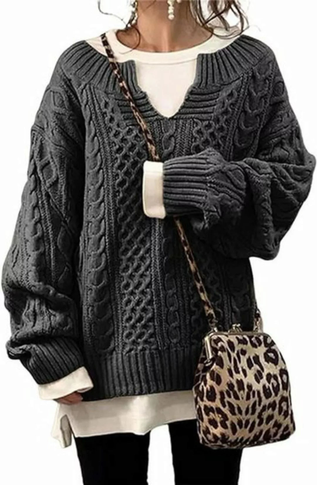 FIDDY Strickpullover Damenpullover Sweater Elegant Pullover Damen Strickpul günstig online kaufen