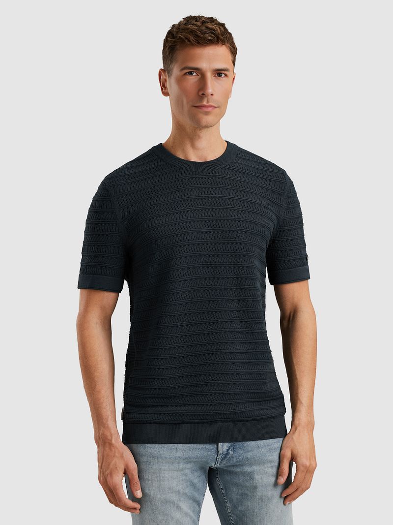 Cast Iron Knitted Jacquard T-shirt Navy - Größe L günstig online kaufen