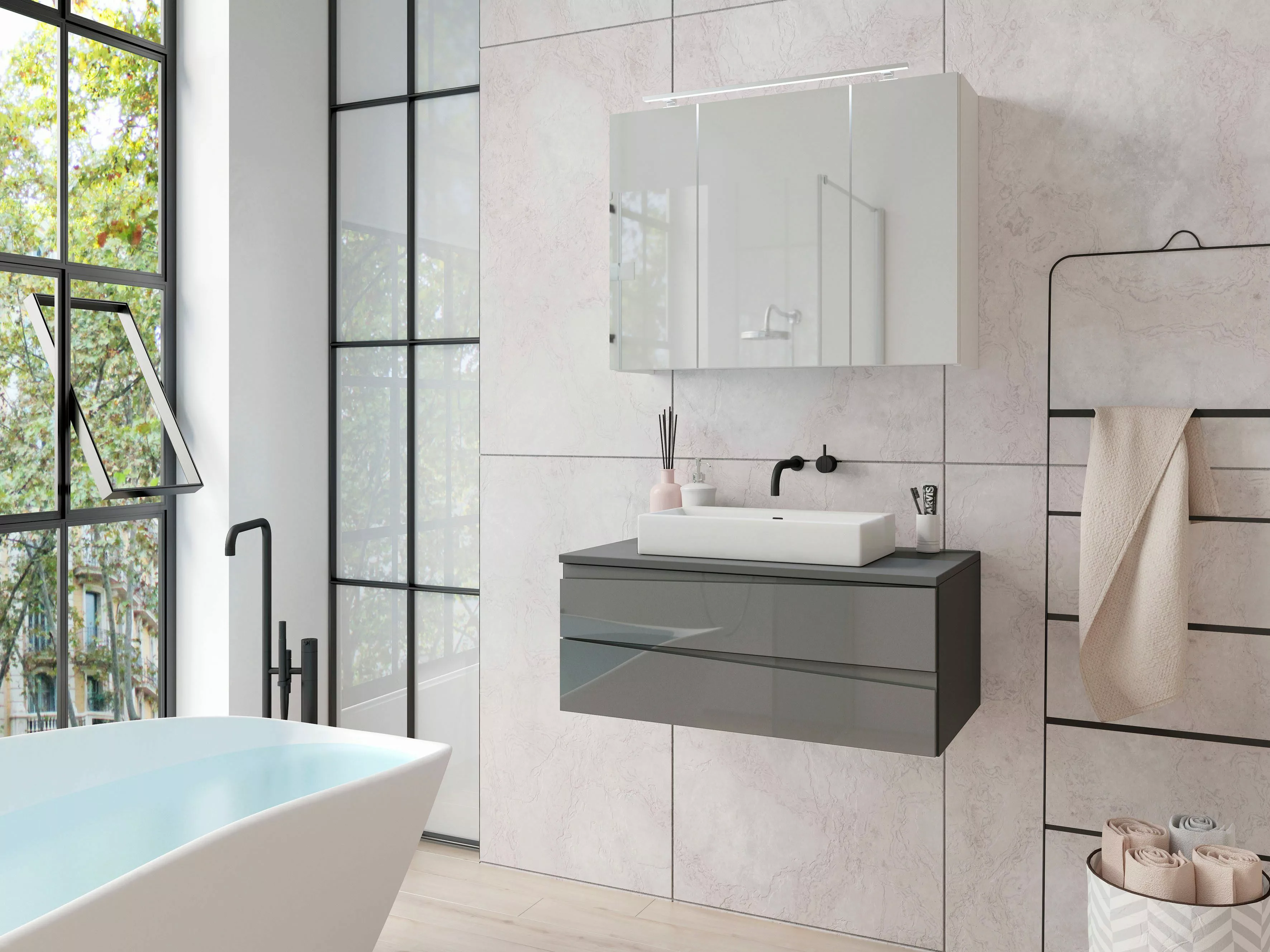 byLIVING Waschbeckenschrank "Shape", (1 St.), für Aufsatzbecken mit asymetr günstig online kaufen