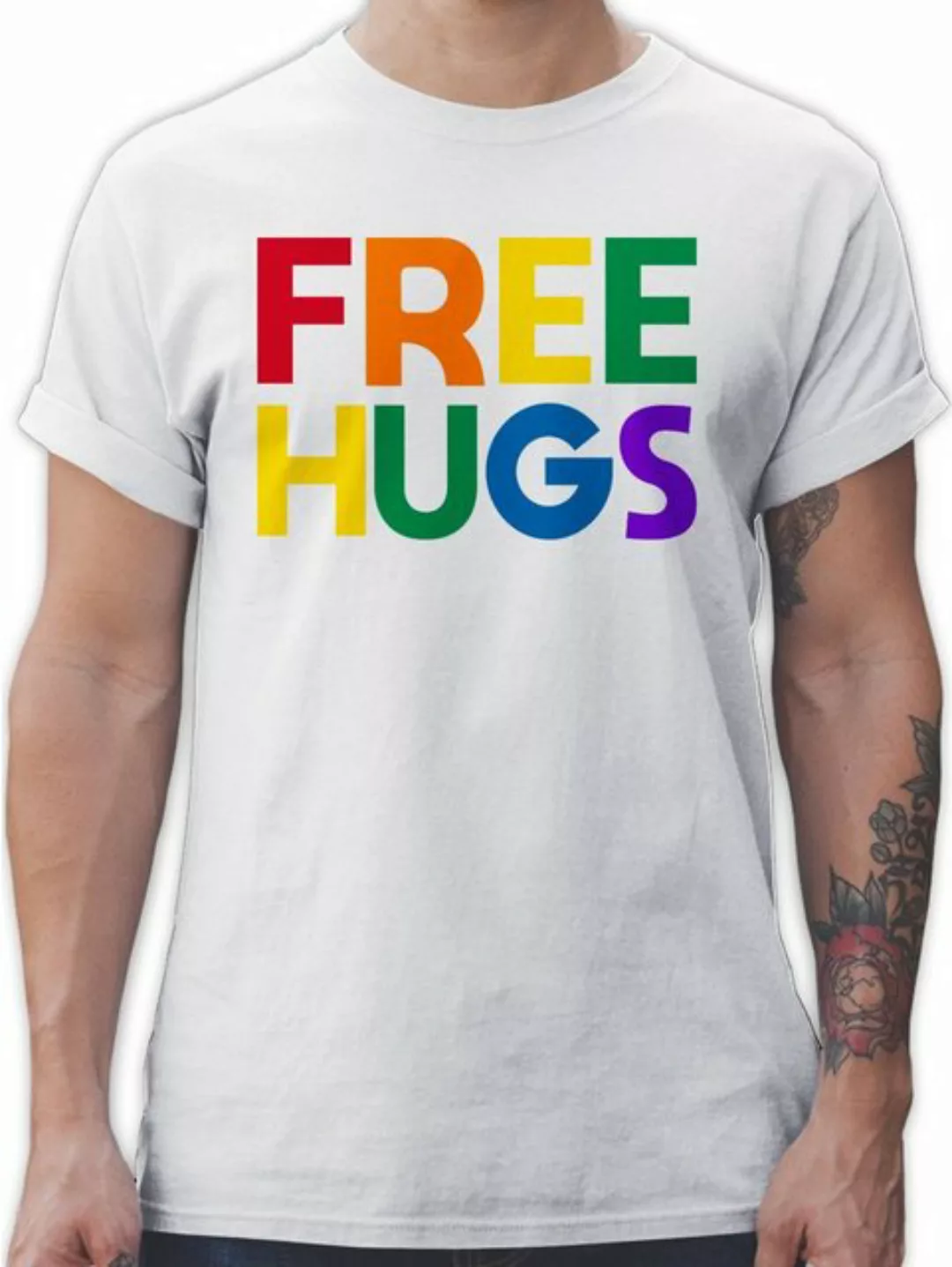 Shirtracer T-Shirt Free Hugs - Lettering Schriftzug LGBT Kleidung günstig online kaufen