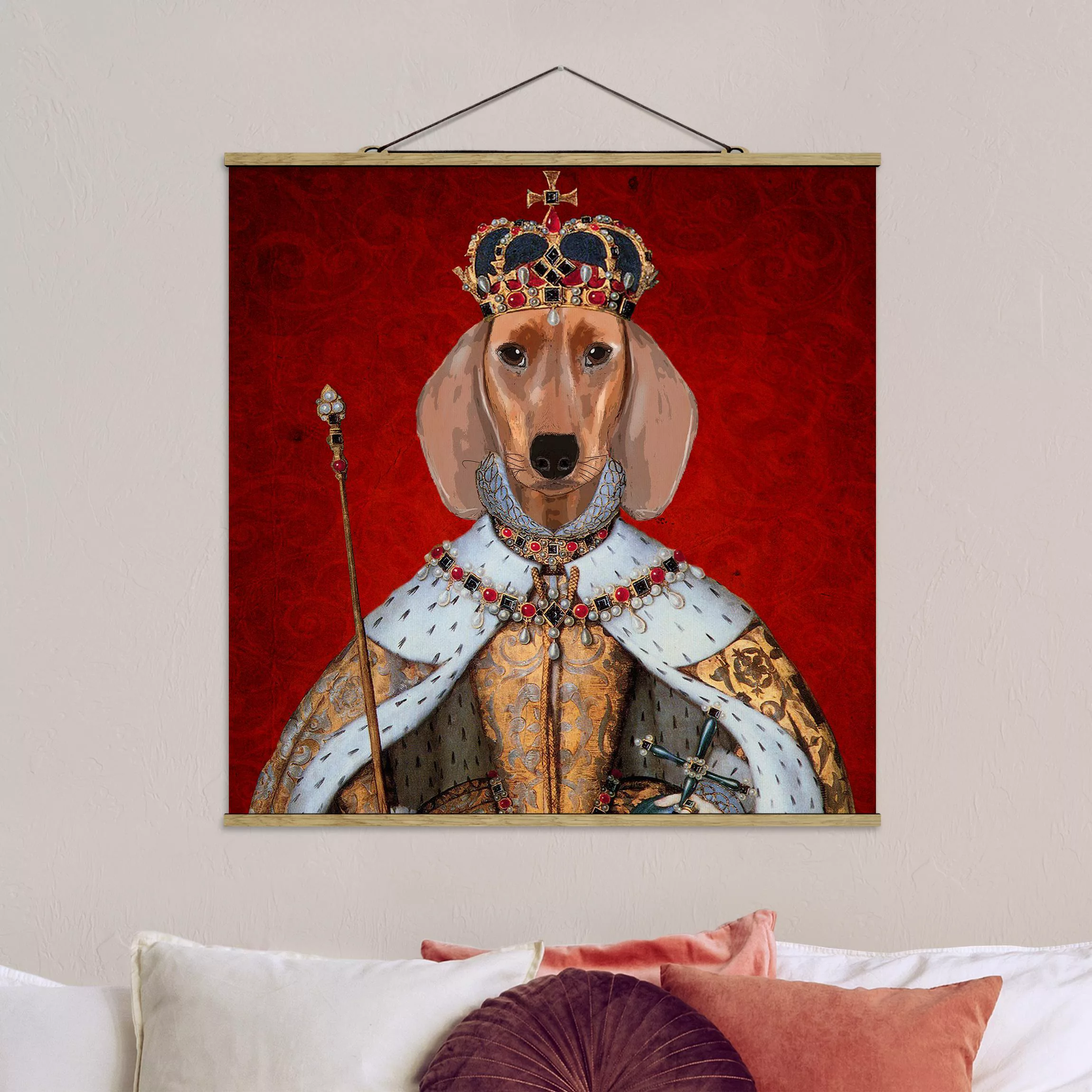 Stoffbild Tiere mit Posterleisten - Quadrat Tierportrait - Dackelkönigin günstig online kaufen