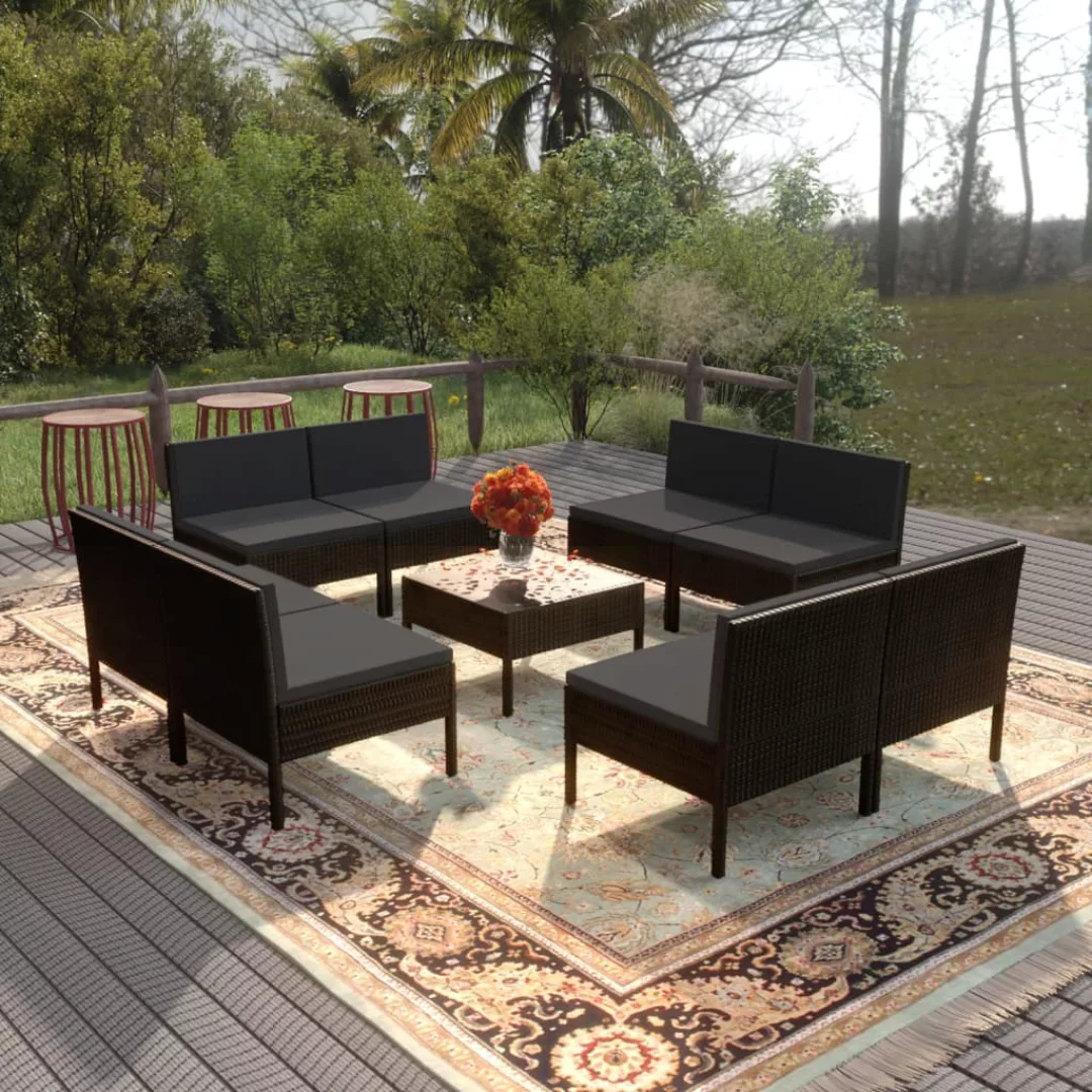 9-tlg. Garten-lounge-set Mit Auflagen Poly Rattan Schwarz günstig online kaufen