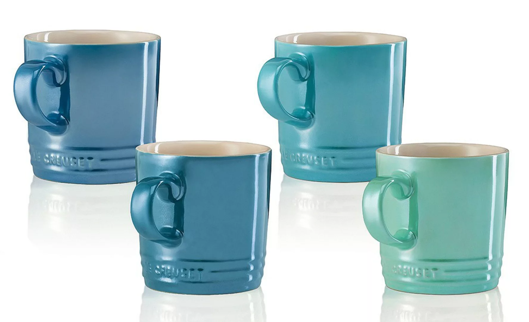 Le Creuset Tasse Becher 4er-Set Metallics Blau-Grün Steinzeug 350ml günstig online kaufen