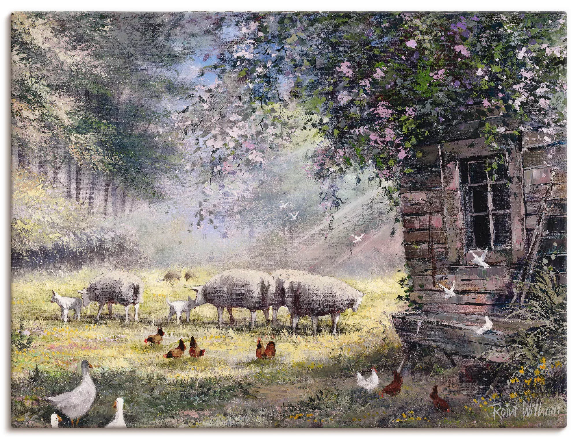 Artland Leinwandbild "Hühner und Schafe", Haustiere, (1 St.), auf Keilrahme günstig online kaufen