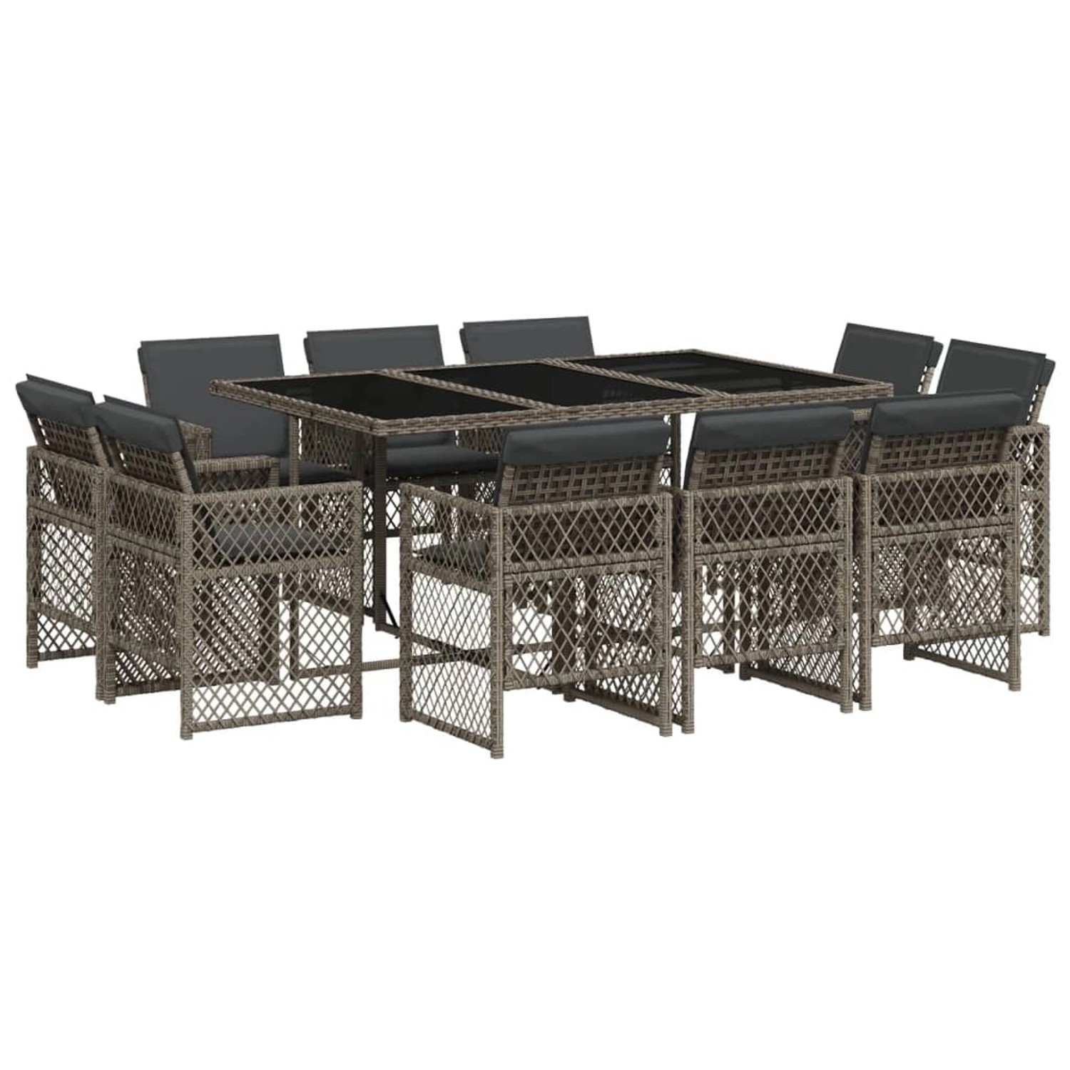 vidaXL 11-Tlg Garten-Essgruppe mit Kissen Grau Poly Rattan 3210848 günstig online kaufen