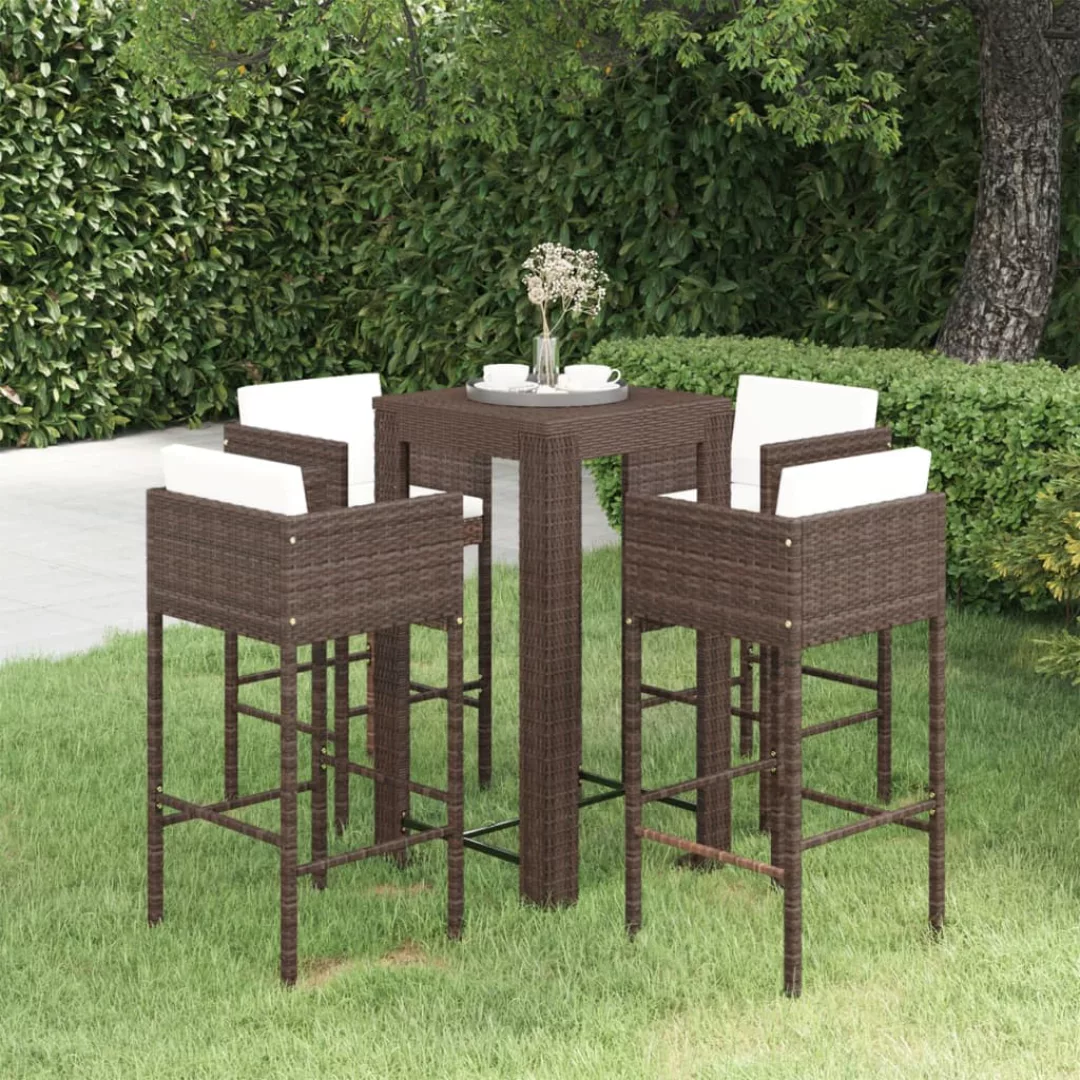 5-tlg. Gartenbar-set Mit Kissen Poly Rattan Braun günstig online kaufen