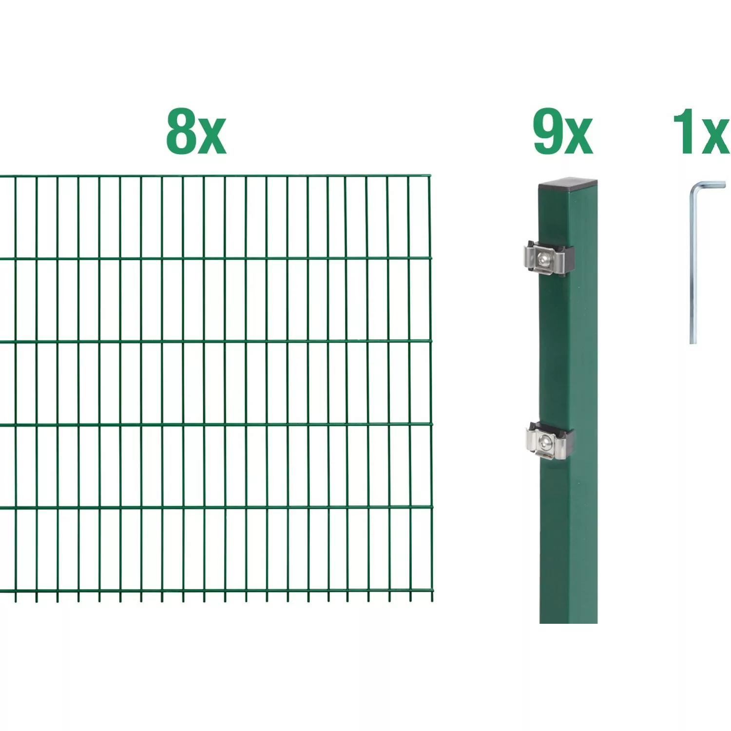 Metallzaun Grund-Set Doppelstabmatte verz. Grün beschichtet 8 x 2 m x 1,2 m günstig online kaufen