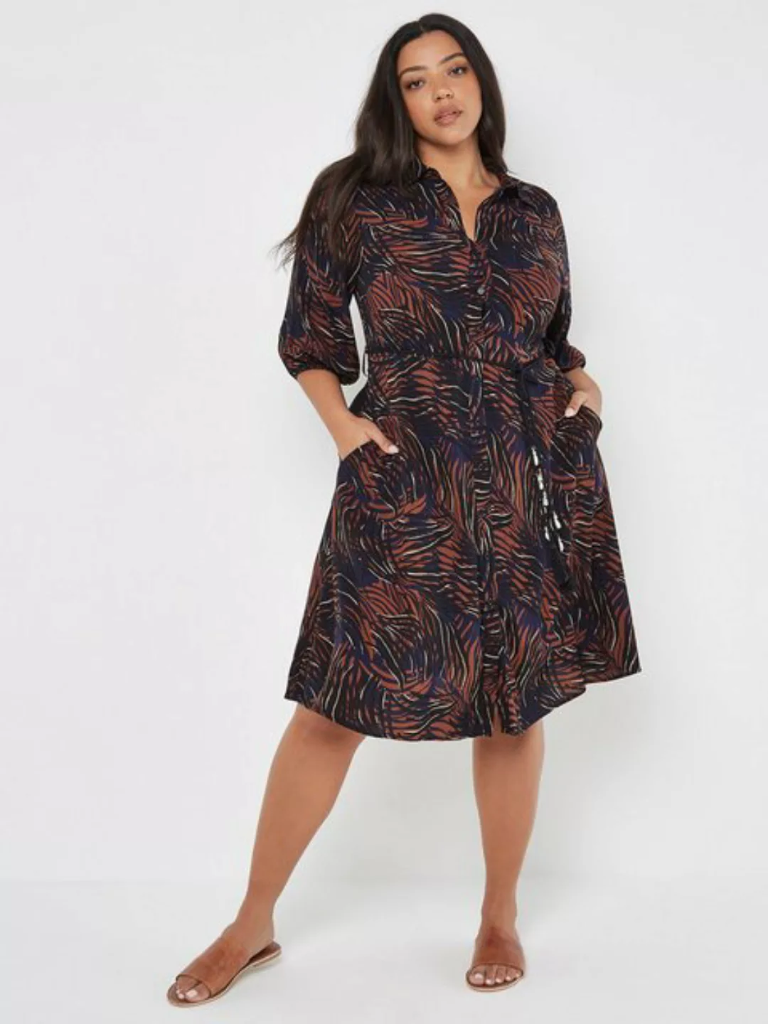 Apricot Minikleid Curve Abstract Swirl Shirt Dress, (Fabric belt) mit Binde günstig online kaufen