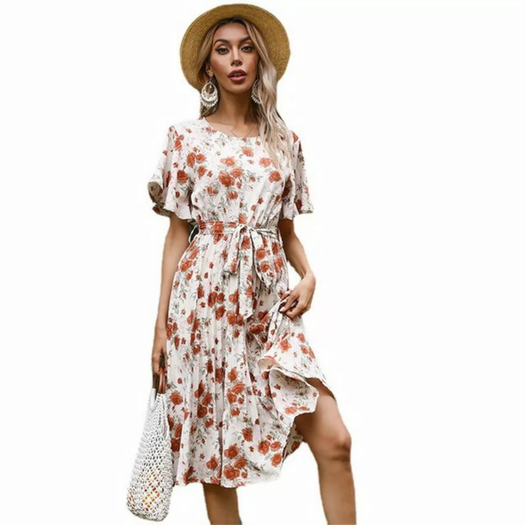 RUZU UG Dirndl Damen-Sommerkleid mit Rüschenärmeln und Rundhalsausschnitt ( günstig online kaufen