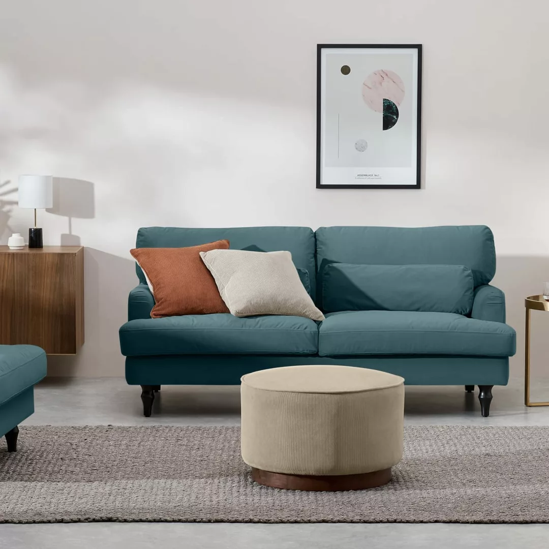 Tamyra 2-Sitzer Sofa, Samt in Stahlblau und Schwarz - MADE.com günstig online kaufen