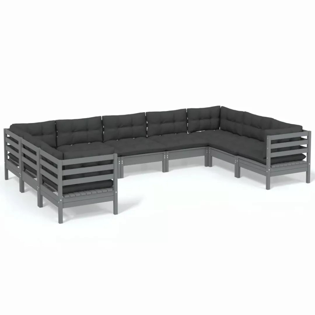 9-tlg. Garten-lounge-set Mit Kissen Grau Kiefernholz günstig online kaufen